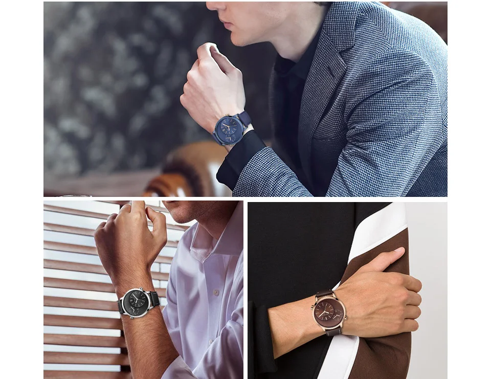 Mini Focus MF0035G Men’s Business Watch | Blue Dial Leather Strap Quartz Calendar | China Factory Wholesale