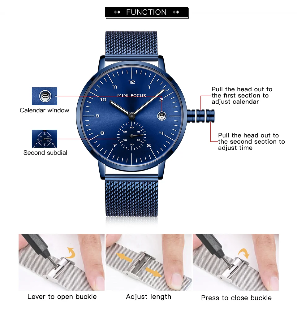 MINI FOCUS Newest Quartz Watches for Men – Luxury Waterproof Sport Wristwatch 5 ATM Stainless Steel Strap