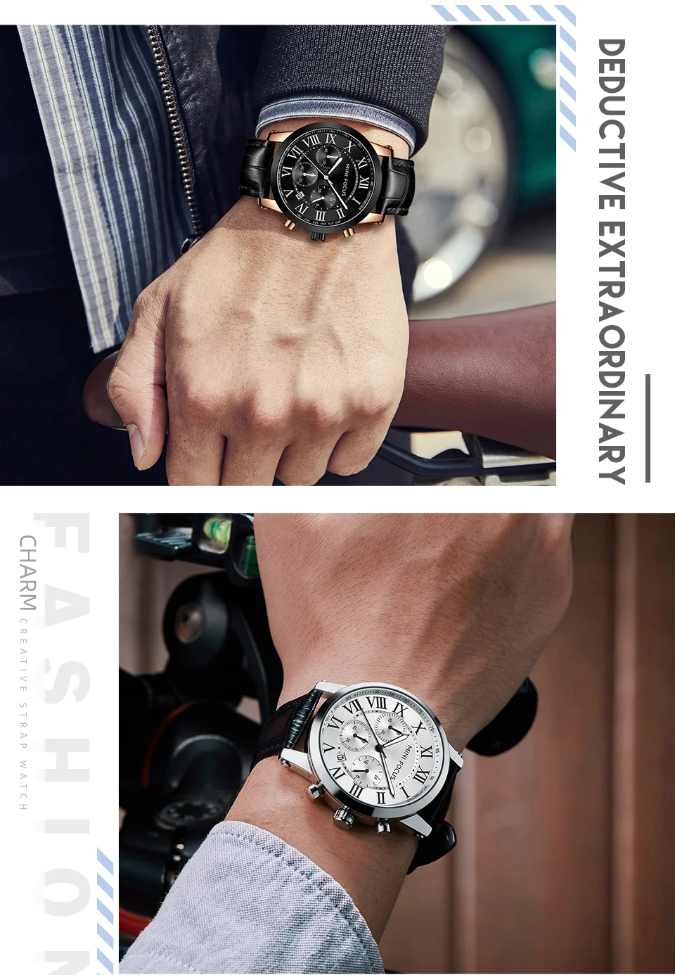 Fashion Leather Chronograph Watch for Men Classic Quartz Wristwatch by MINI FOCUS Wholesale 