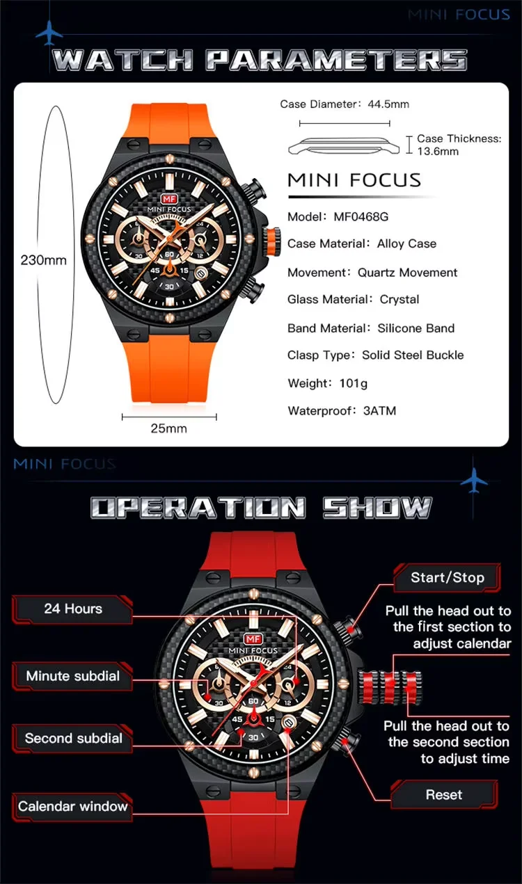 Top Sale Men’s Multifunction Chronograph Quartz Watch with Waterproof Silicone Strap