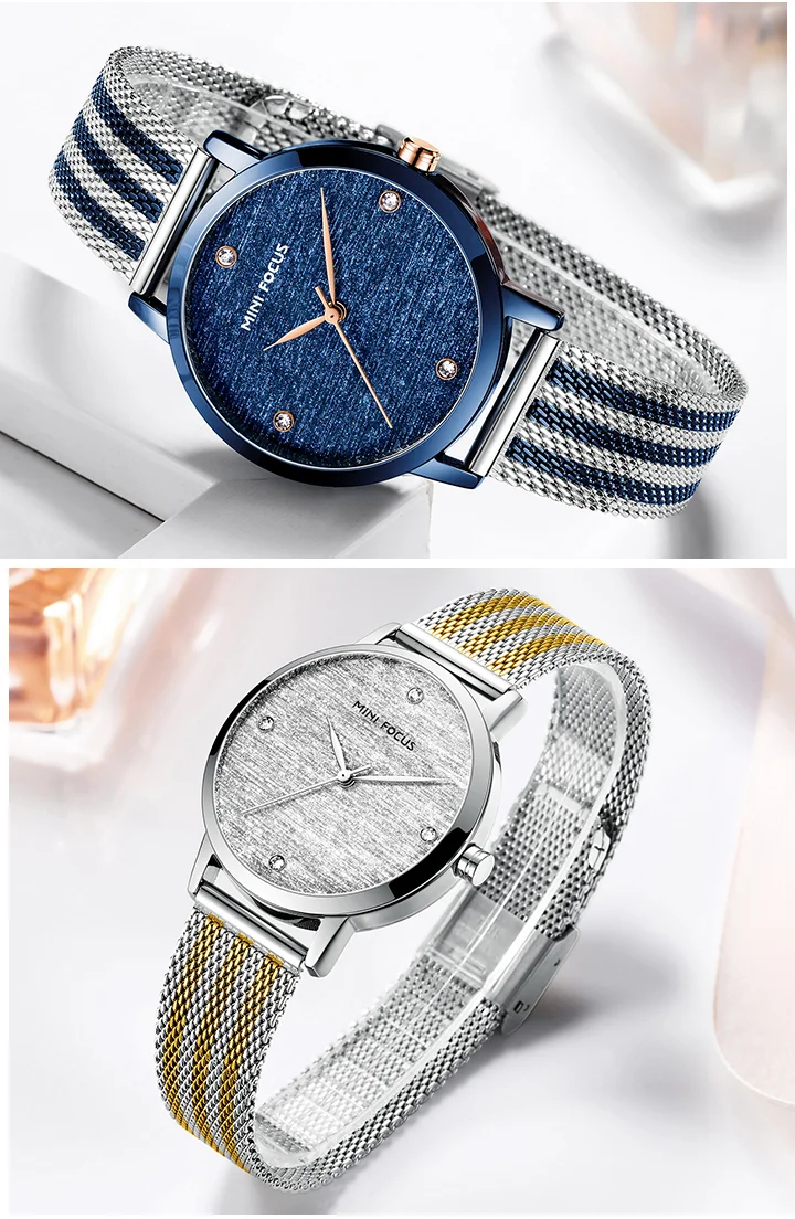 Elegant Waterproof Women's Quartz Watch – Stainless Steel Mesh Band with Crystal Scale | MINI FOCUS MF0329L