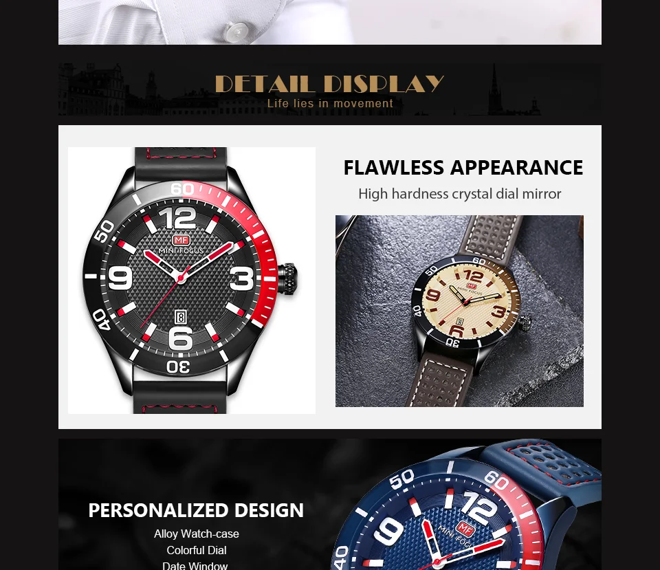 MINI FOCUS MF0155G Men’s Sport Quartz Watch | Waterproof Calendar Watch with Leather Strap – OEM Factory Supply