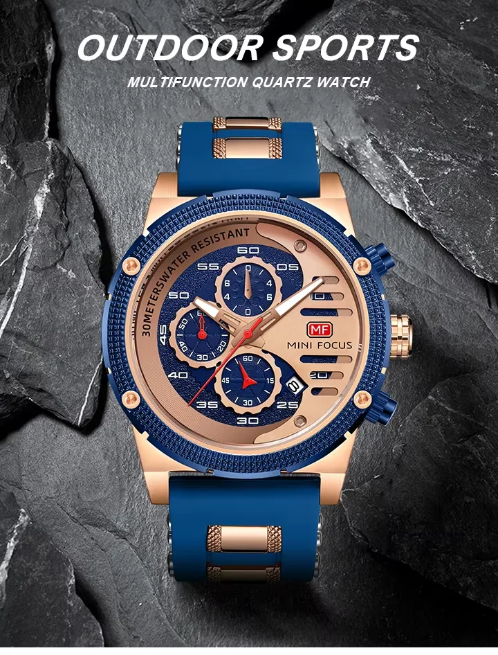 Mini Focus MF0246G Men’s Quartz Wristwatch | Alloy Case, Silicone Strap, 48mm Antique Dial