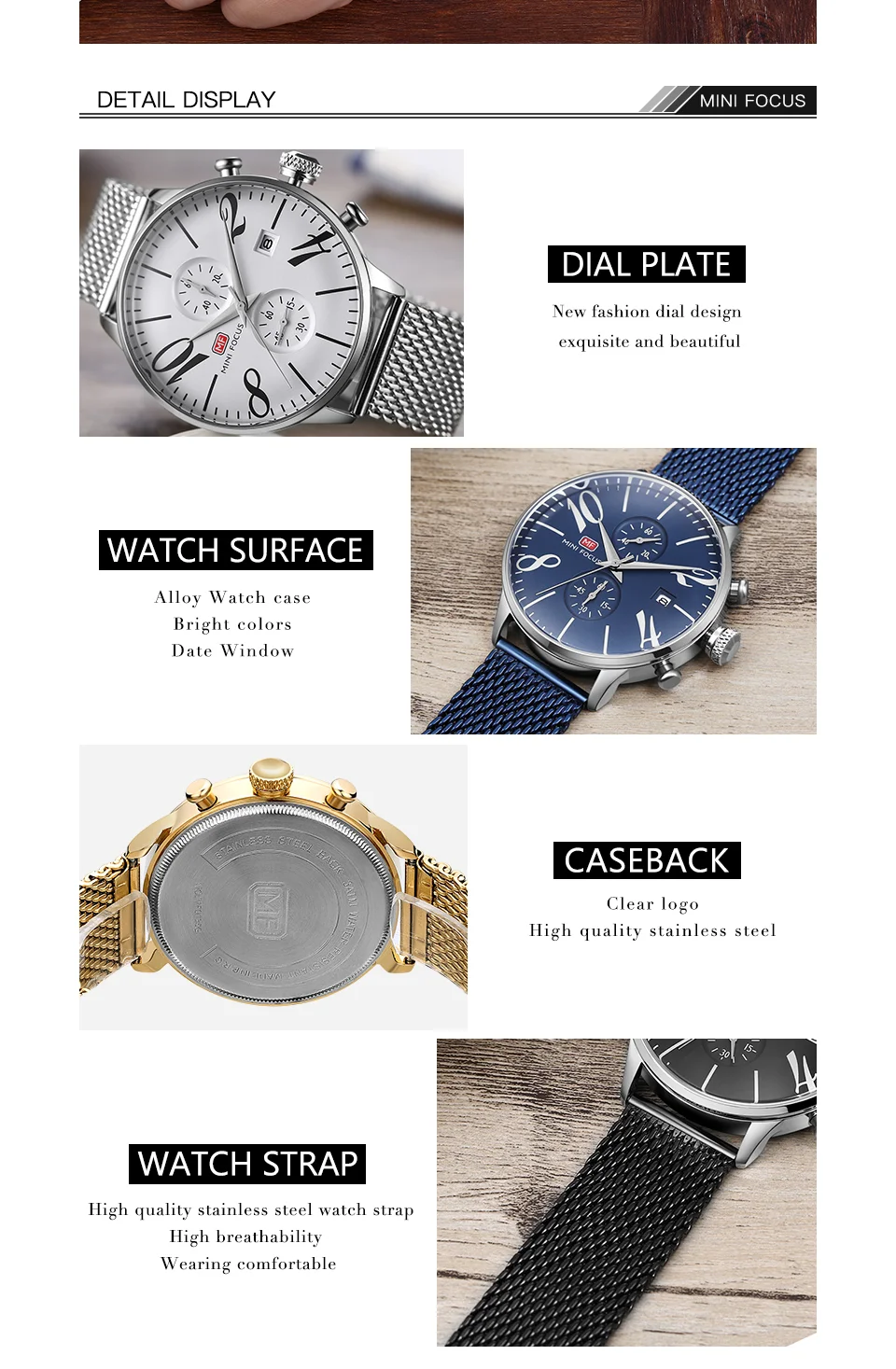 Mini Focus MF0135G Dual Time Men’s Watch | Waterproof Multi-Time Zone Quartz Watch Wholesale