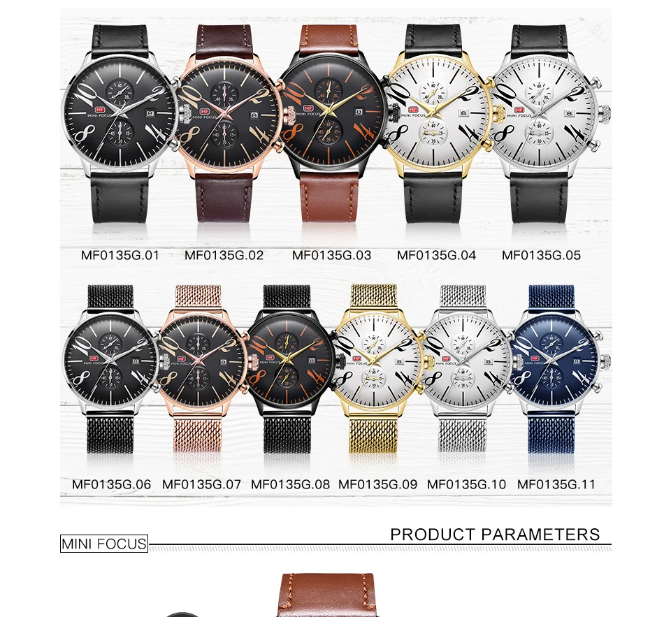 Reloj Hombre MINI FOCUS MF0135G | Cronógrafo de Cuarzo, Resistente al Agua, Correa de Cuero