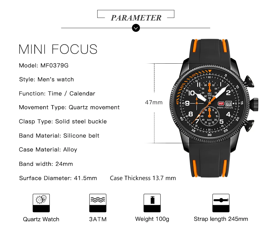 Mini Focus Luxury Silicone Sport Chronograph Men’s Quartz Watch | Waterproof Multifunction Business Wristwatch