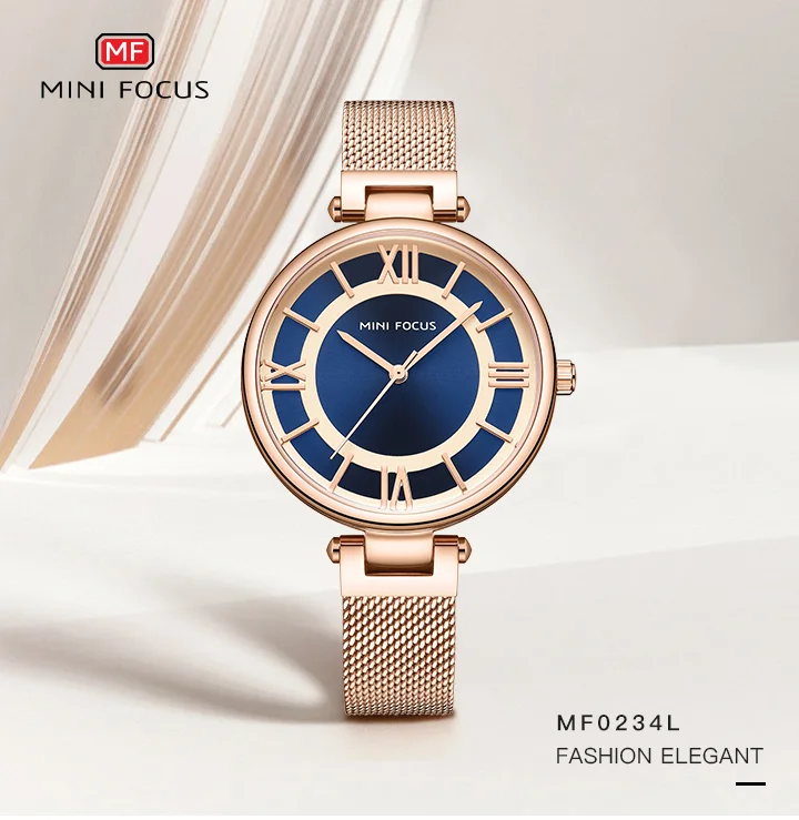 Mini Focus MF0234L Ladies’ Luxury Slim Quartz Watch | Stainless Steel Mesh Business Dress Watch