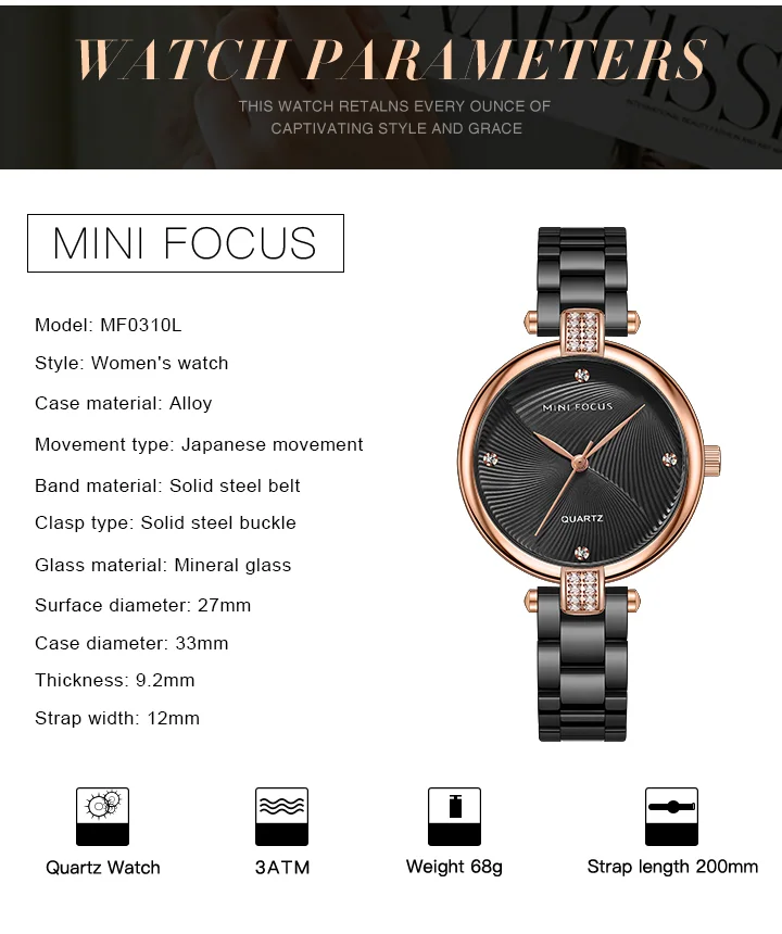 MINI FOCUS Trend Design Woman High Quality Luxury Waterproof Clock Quartz Watches with 5 ATM Male Stainless Steel Strap