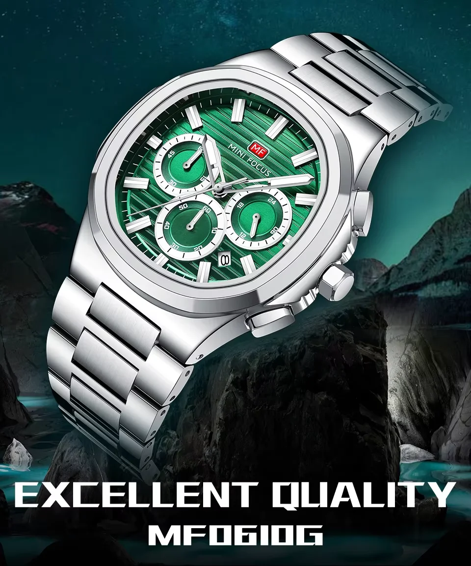 MINI FOCUS 0610G Men's Stainless Steel Waterproof Business Quartz Watch Top Quality, Elegant Design