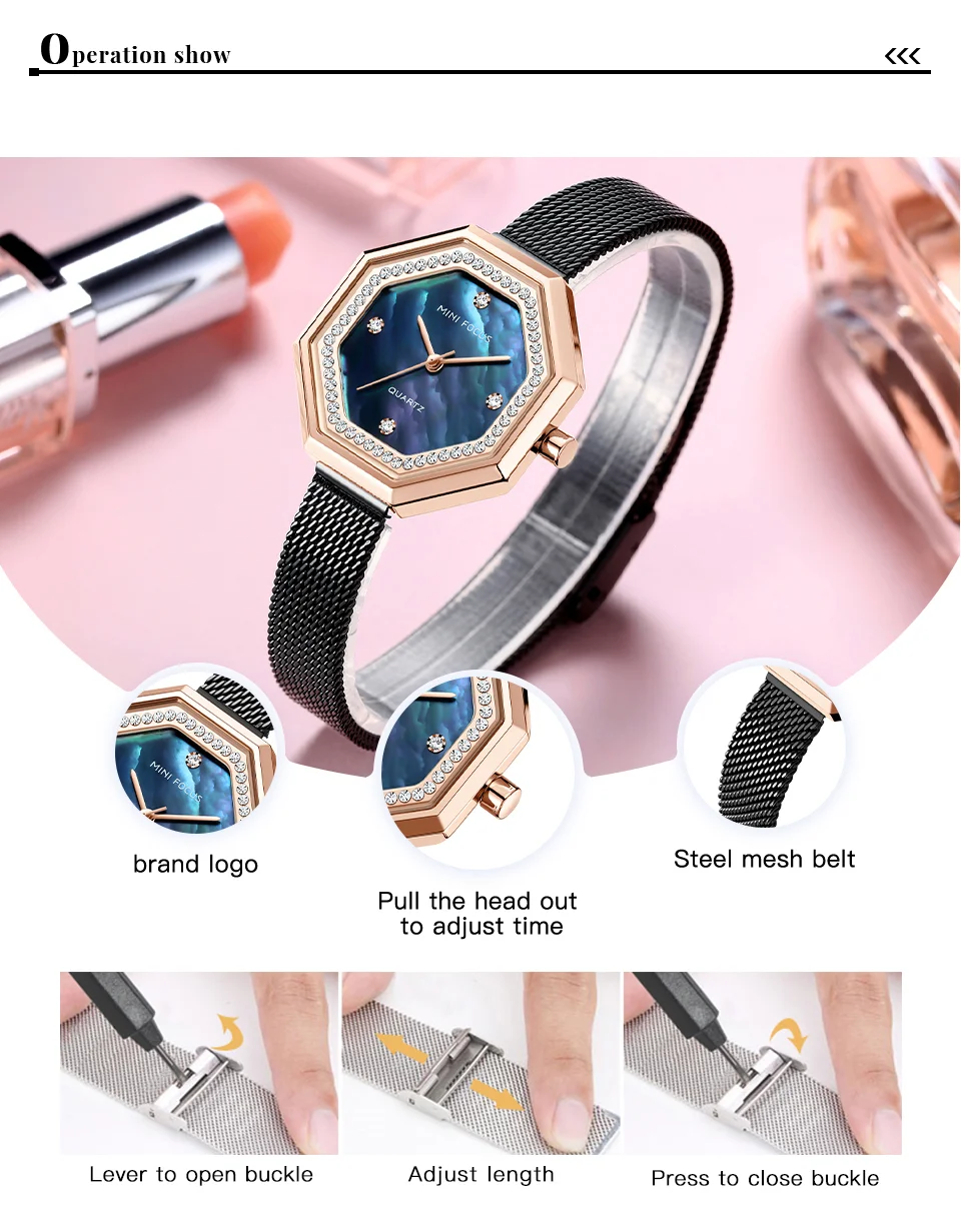 MINI FOCUS Diamond Brand Luxury Fashion Women Quartz Watch – Blue Lady Watch Waterproof Girl Clock