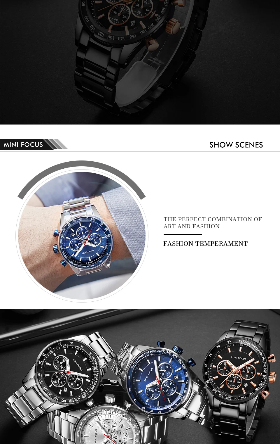 Mini Focus MF0187G Men’s Sports Chronograph Watch | Stainless Steel Wristwatch with Luminous Dial & Calendar
