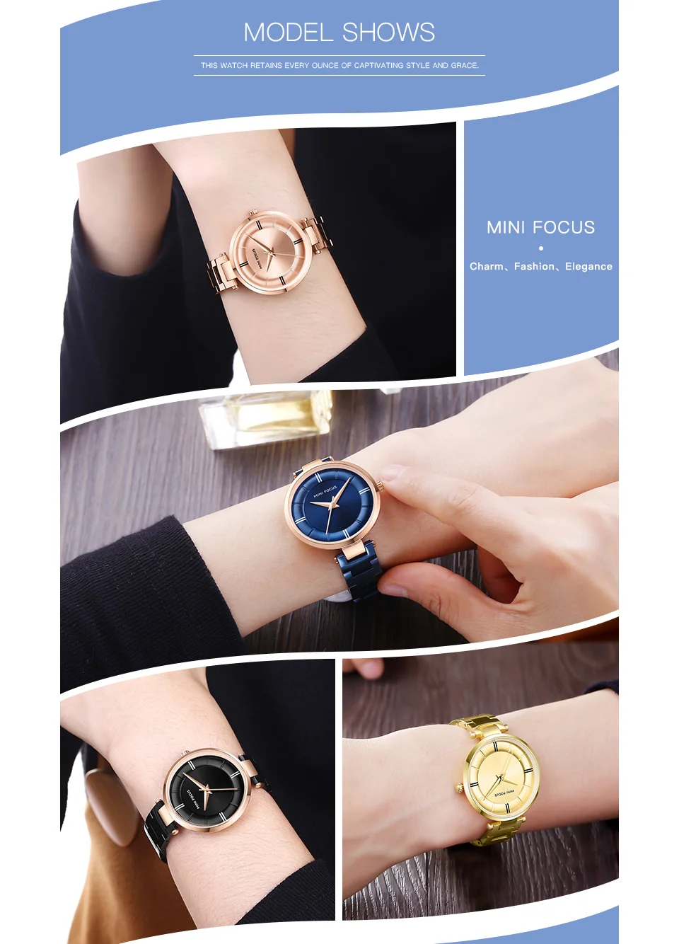 Mini Focus MF0235L Women’s Trendy Quartz Watch | Multi-Color Stainless Steel Strap | Ready to Ship OEM Factory
