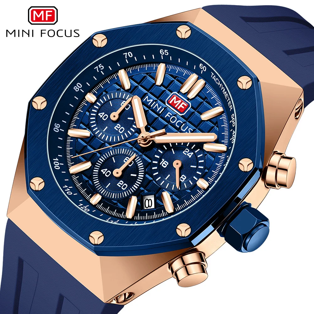 Sport Chronograph Quartz Watch for Men Waterproof Silicone