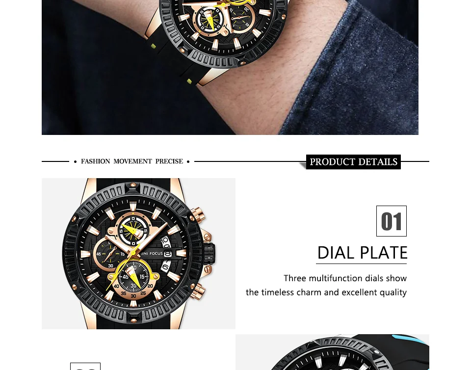 Mini Focus MF0244G Men’s Fashion Sports Watch | Waterproof Quartz Rubber Strap Timepiece