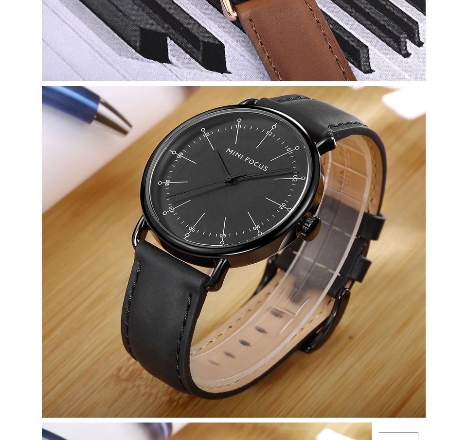 Mini Focus MF0056G Vintage Quartz Men’s Watch | Marine Dial & Brown Leather Strap | Factory Wholesale