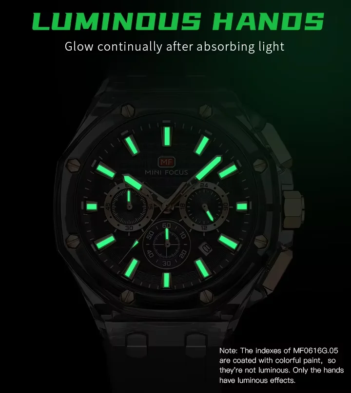 MINI FOCUS MF0616G Men's Sports Watch Cool Design, Waterproof Plastic Case, Silicone Strap Quartz Watch