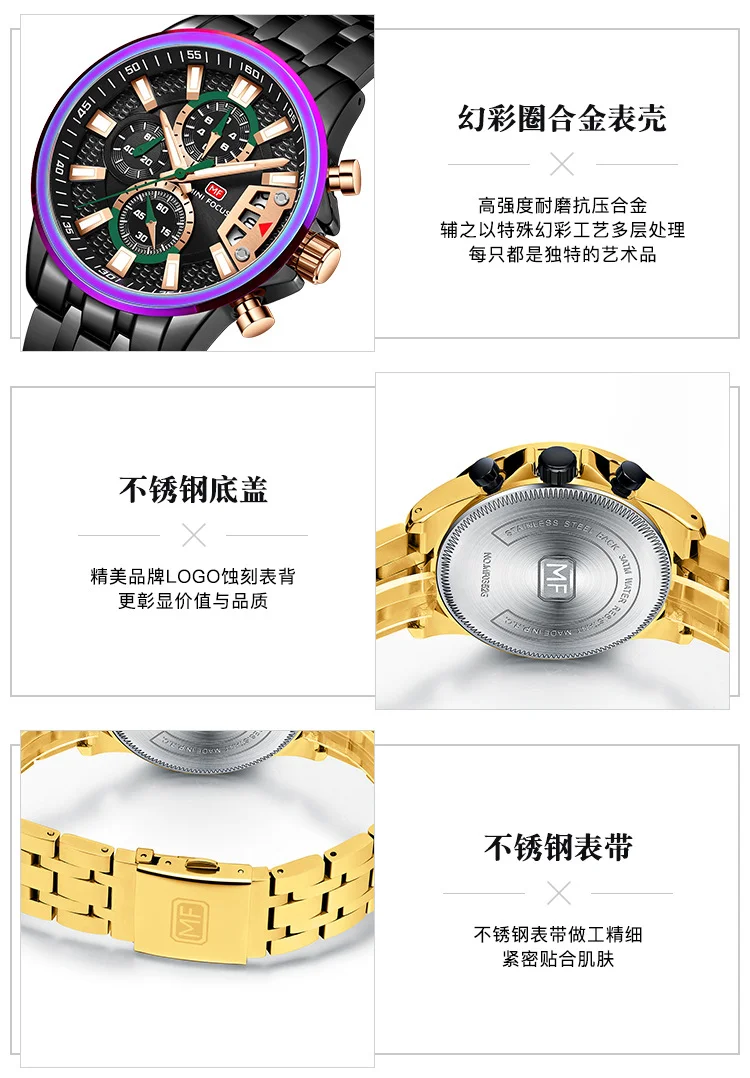 Mini Focus Rainbow Color Fashion Men's Wrist Watch | Waterproof Chronograph Quartz Watch for Wholesale