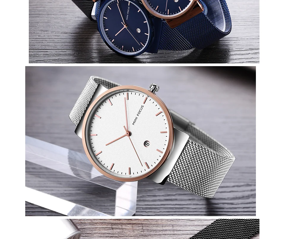 Mini Focus MF0184G Men's Business Quartz Watch | Stainless Steel Mesh Band | Waterproof Calendar OEM Supplier