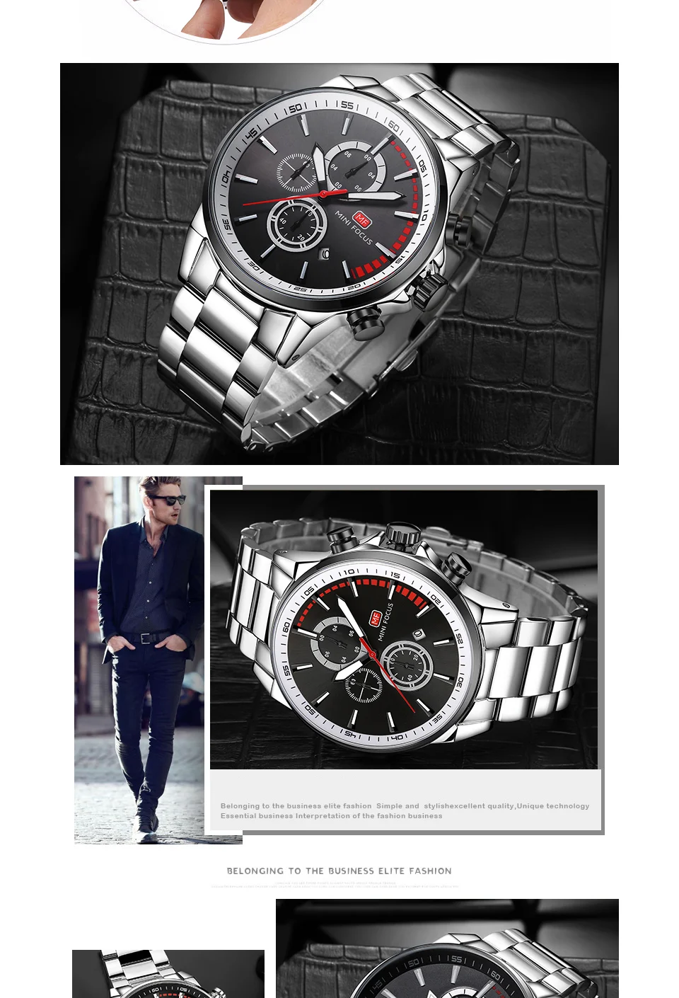 Mini Focus MF0085G Men's Sport Racing Style Chronograph Watch | Quartz Movement, Stainless Steel Wristwatch