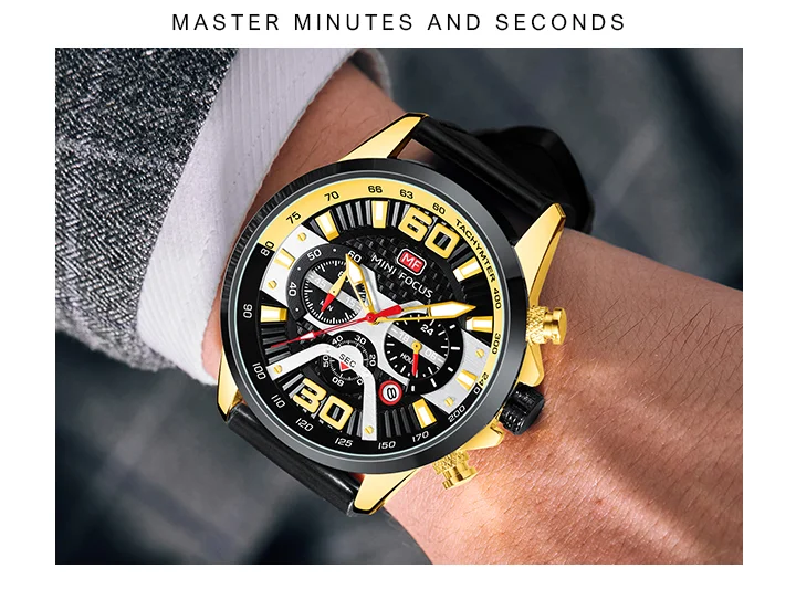 Genuine Leather Business Watch for Men – Chronograph Luminous Quartz by MINI FOCUS