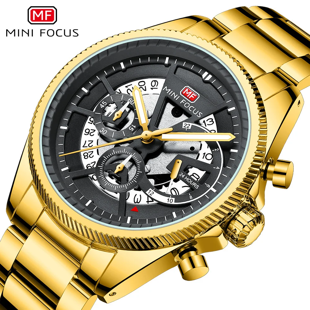 Mini Focus Mf0490g 0490 Business Waterproof Watches 24 Hours Timing Date Display Luminous Quartz Stainless Steel Strap Men Watch