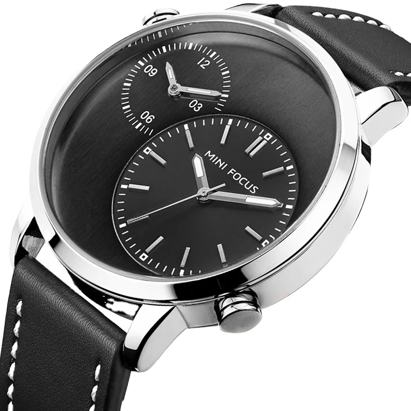 Watch Mf0035g Business China Factory Best Seller Men Blue Watch With Genuine Leather Calendar Two Movement Named Mini Focus