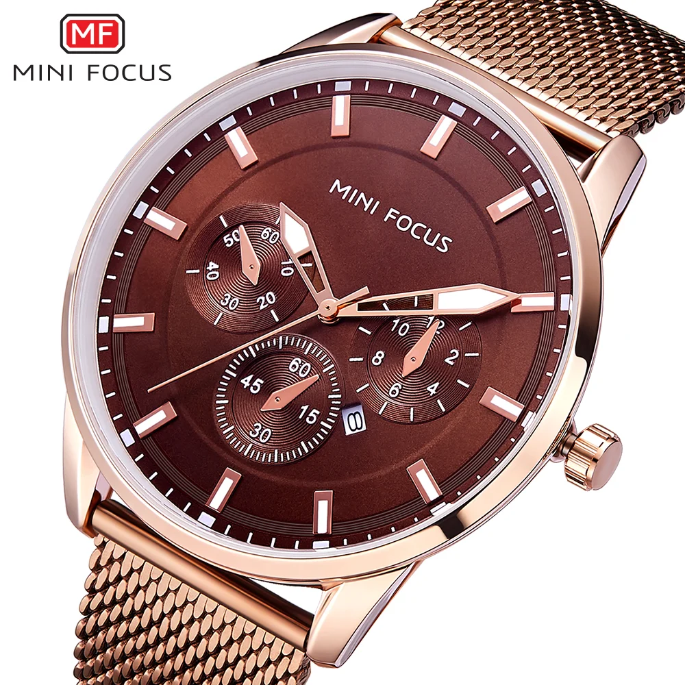 Mini Focus Mf0178g Business Luxury Waterproof Watch Mesh Stainless Steel Band Luminous Hands Calendar Men Quartz Watches Montre