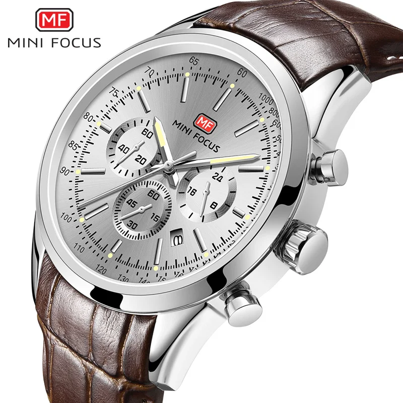 Mini Focus Mf0116g Hot Sale Casual Quartz Watch Male Leather Wristwatch Auto Date Simple Waterproof Watch For Men Custom