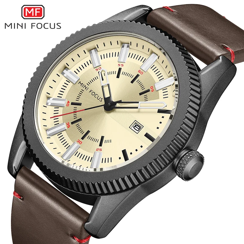 Mini Focus Mf0168g Fashion Analog Quartz Watches Classics Leather Strap Wristwatch Men Waterproof Sports Men's Watches Custom