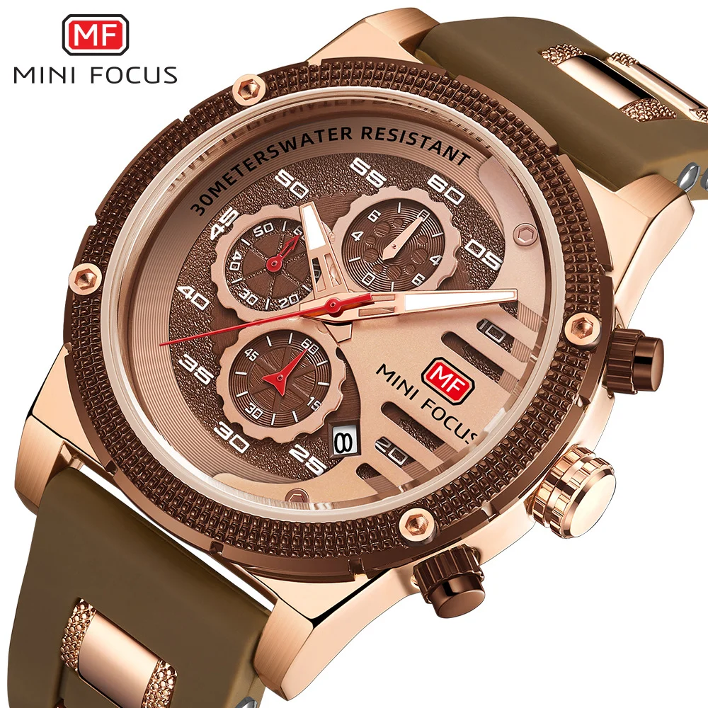 Mini Focus Mf0246g Quartz Wrist Watch For Men Fashionable Alloy Case And Silicon Strap 48mm Antique Dial Business Style