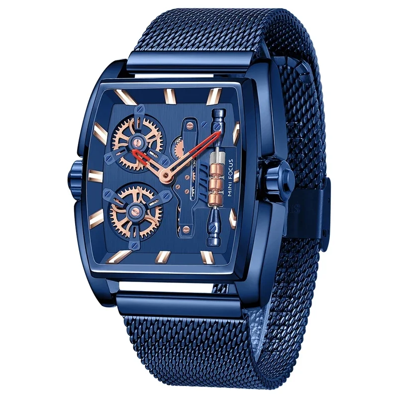 Mini Focus Mf0322g Cool Man Quartz Square Shape Watches Analog Water Resist Designer Luxury Men Leather/ Stainless Hand Watch