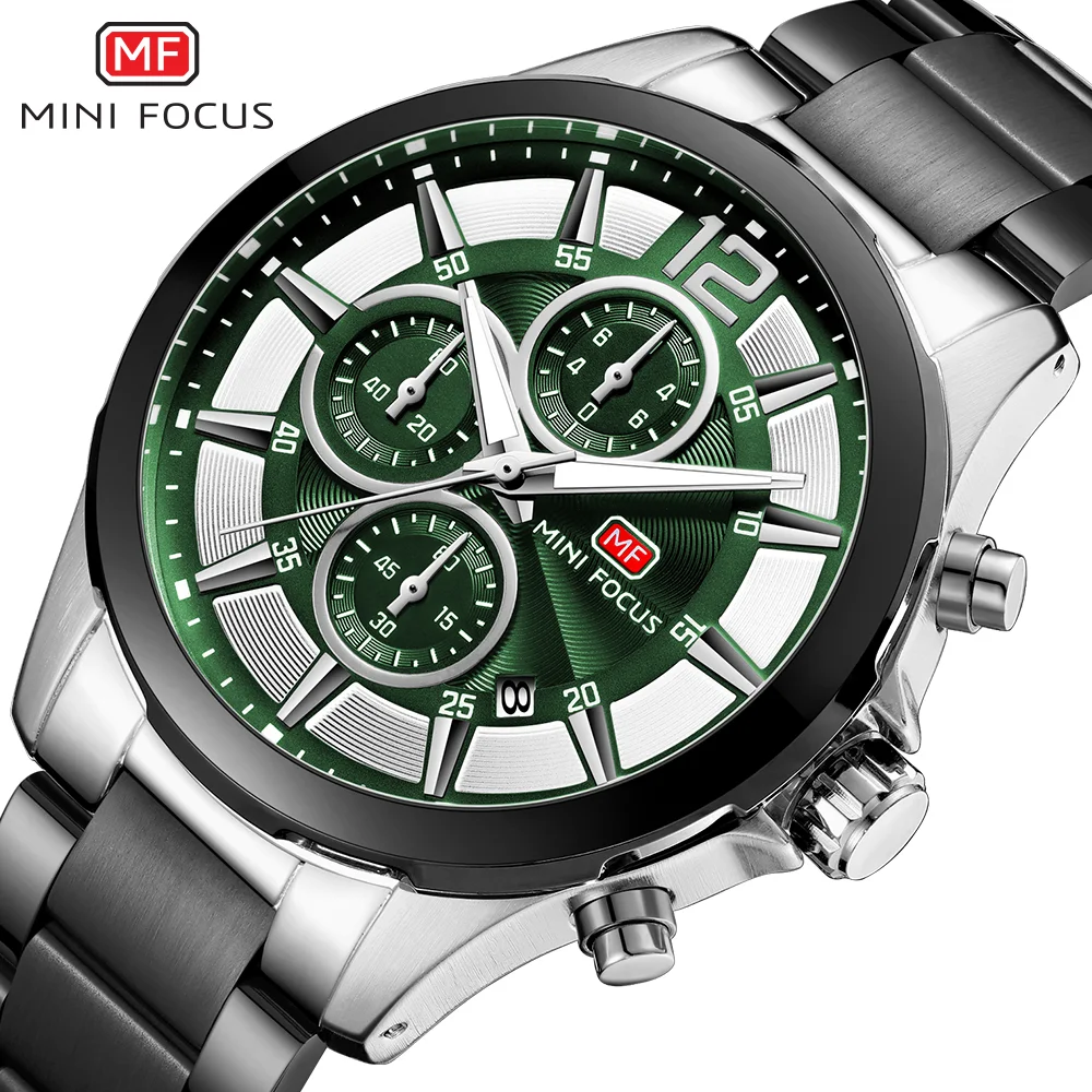 Latest Mini Focus Mf0237g Stainless Steel Men's Chronograph Watch Waterproof Quartz Movement Business Style Glass Dial For Boys