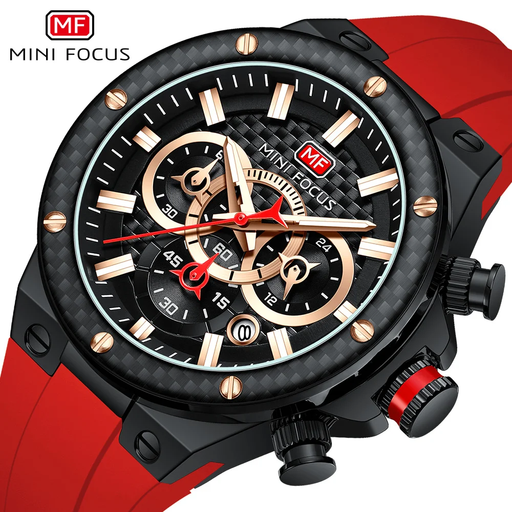 Mini Focus Men's High End Multifunction Chronograph Quartz Watches With 3 Atm Waterproof Watch Male Silicone Strap Mf0468g
