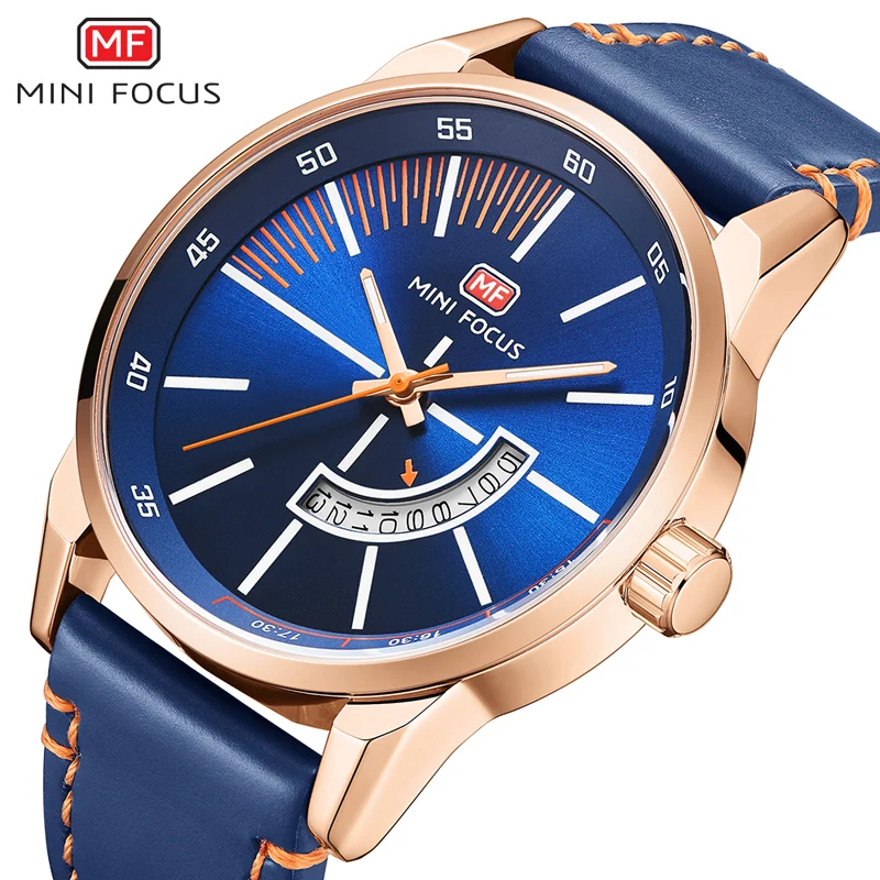 Mini Focus Top Brand Men's Luxury Watch Genuine Leather Strap Calendar Waterproof Luminous Business Quartz Watches Mf0132g